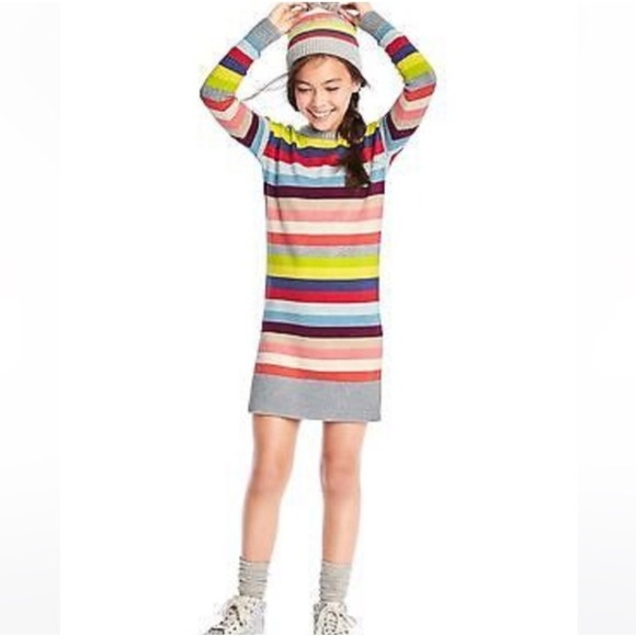 Gap Kids Other - Gap Sweater Dress Girls XL 12 Multi Color Striped Long Sleeve Knit Sparkle Trim